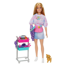 Load image into Gallery viewer, Barbie stylist with puppy, cart and accessories