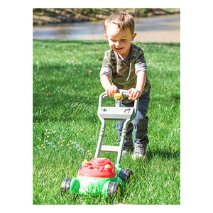 Maxx Bubbles Bubble-N-Go Toy Mower in use