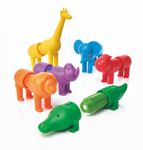 SmartMax My First Safari Animals with yellow giraffe, blue elephant, red hippo, purple rhino, orange lion and green alligator