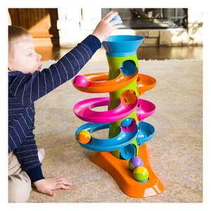 Child playing with tower