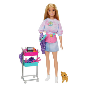 Barbie stylist with puppy, cart and accessories