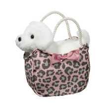 Load image into Gallery viewer, Stuffed White Dog in Leopard Print Sak